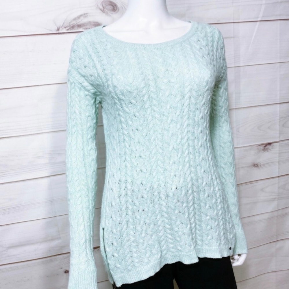 American Eagle Outfitters, mint green cable knit sweater, size M